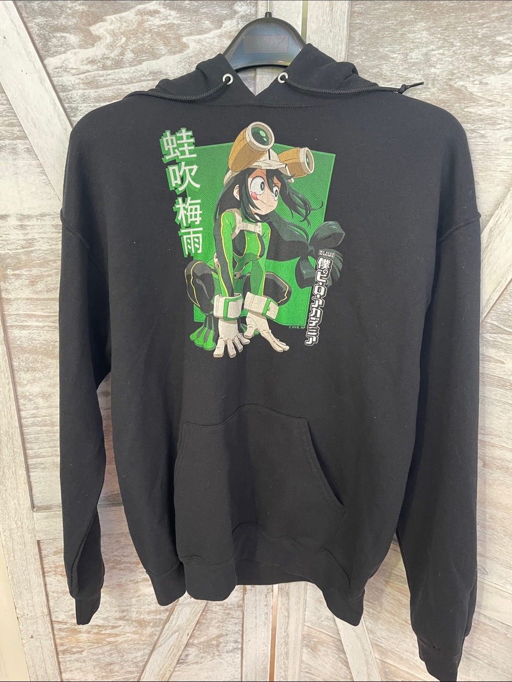 Black My Hero Academia Graphic Hoodie Featuring Green Anime Frog Hero